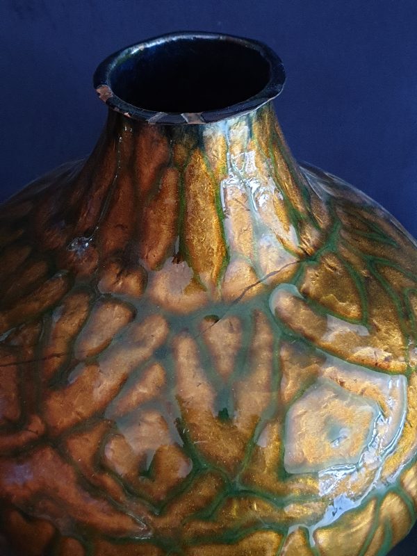 Vase émaillé or et vert 2